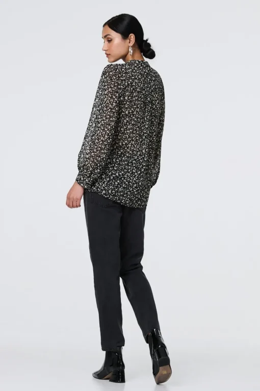 Ditsy Floral Semi Sheer Long Sleeve Blouse