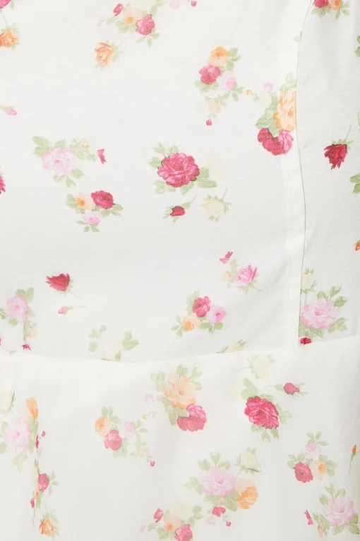 Ditsy Floral Tie Shoulder Organza Tiered Midi Dress