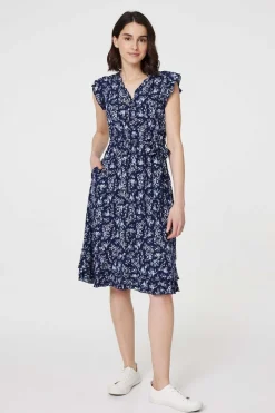 Ditsy Floral Tie-Waist Knee Length Dress