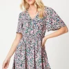 Ditsy Floral V Neck Tie Front Mini Dress