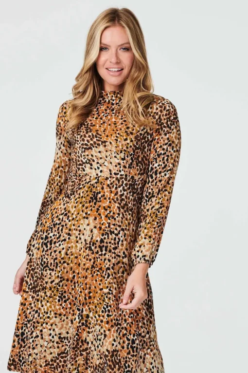 Ditsy Print High Neck Tea Dress