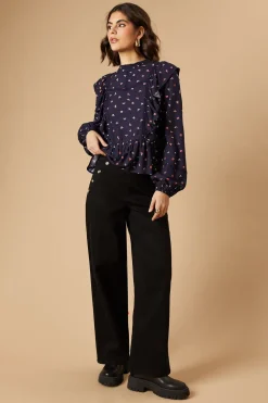 Ditsy Printed Ruffle Lace Trim Top