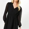 Dobby Chiffon Long Sleeve Shirred Waist Mini Dress
