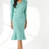 Dogtooth Jacquard Tab Belt Midi Dress