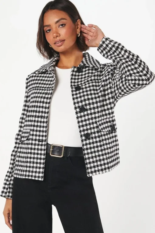 Dogtooth Wool Short Coat