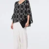 Dot Print Semi Sheer Flare Sleeve Blouse