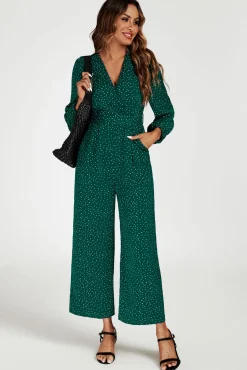 Dot Print Wrap Jumpsuit In Green