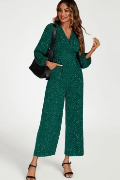 Dot Print Wrap Jumpsuit In Green