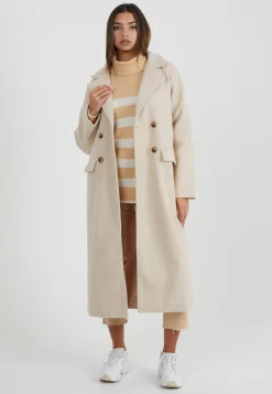 Double Breasted Faux Wool Longline Coat