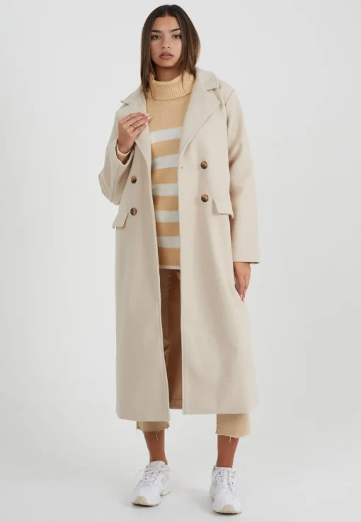 Double Breasted Faux Wool Longline Coat
