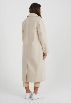 Double Breasted Faux Wool Longline Coat