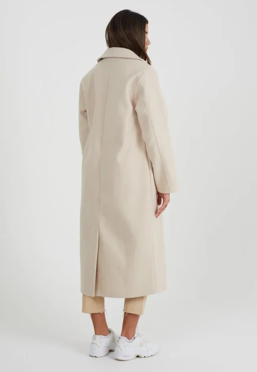 Double Breasted Faux Wool Longline Coat