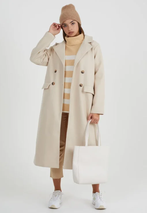 Double Breasted Faux Wool Longline Coat