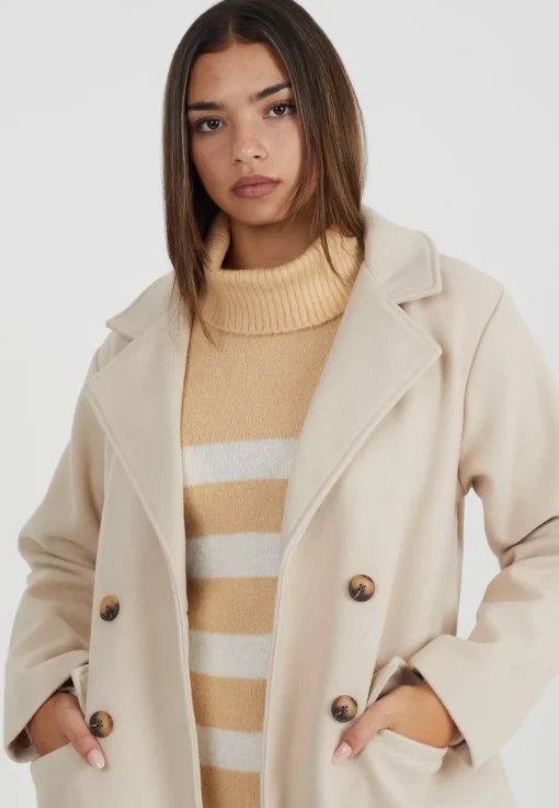 Double Breasted Faux Wool Longline Coat