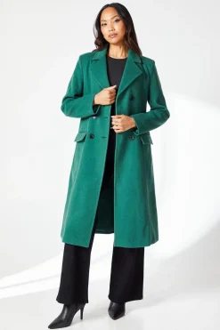 Double Breasted Fitted Faux Wool Midi Coat