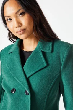 Double Breasted Fitted Faux Wool Midi Coat