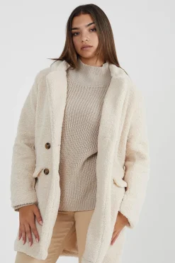 Double Breasted Longline Faux Fur Jacket