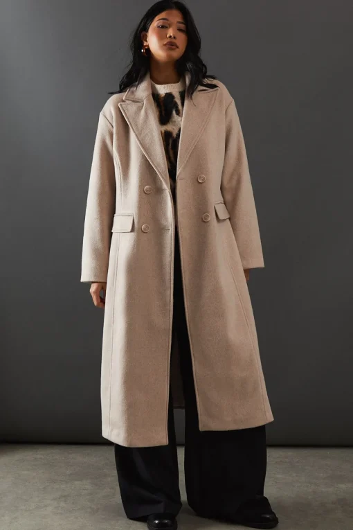 Double Breasted Wool Blend Maxi Coat