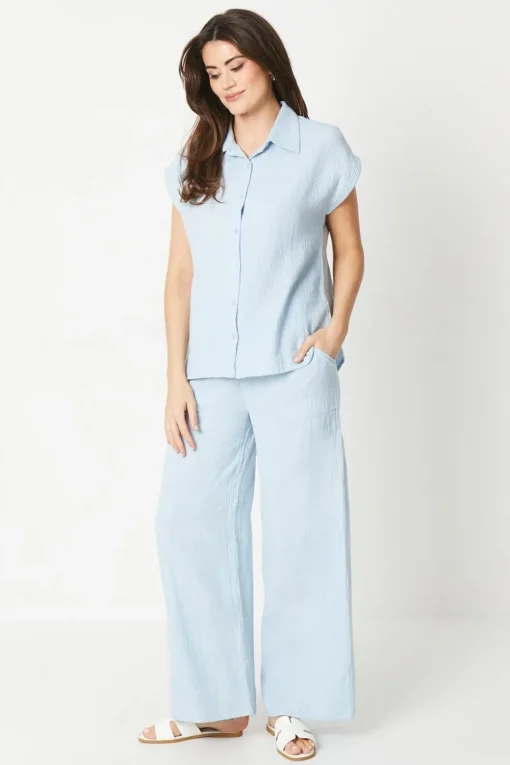 Double Gauze Wide Leg Trouser