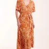 Double V Midi Dress With Tassel Tie