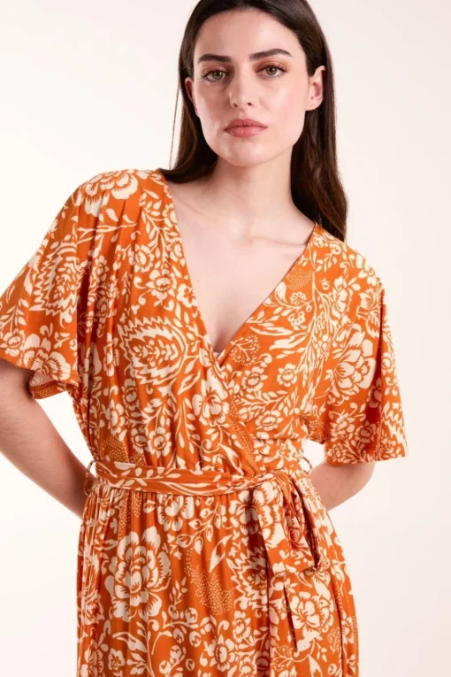 Double V Midi Dress With Tassel Tie