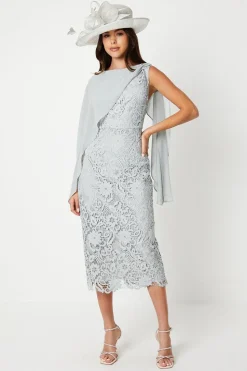 Drape Overlay Lace Pencil Dress
