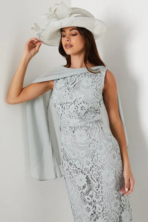 Drape Overlay Lace Pencil Dress