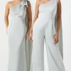 Drape Shoulder Satin Bridesmaids Jumpsuit