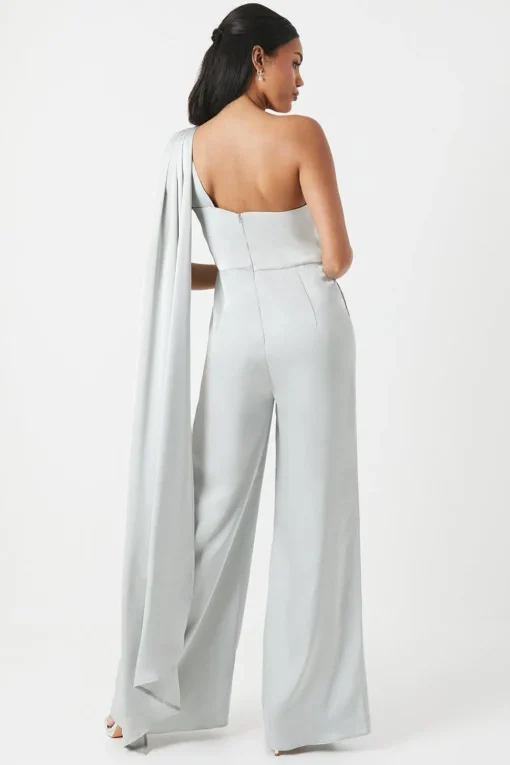 Drape Shoulder Satin Bridesmaids Jumpsuit