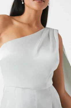 Drape Shoulder Satin Bridesmaids Jumpsuit