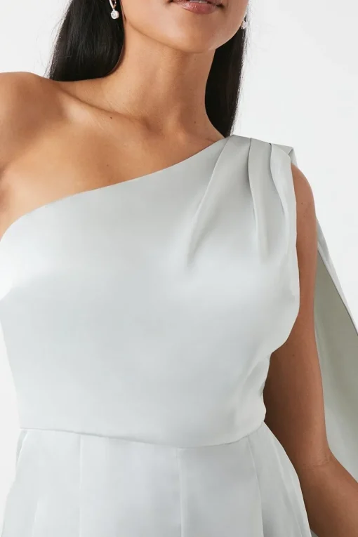 Drape Shoulder Satin Bridesmaids Jumpsuit