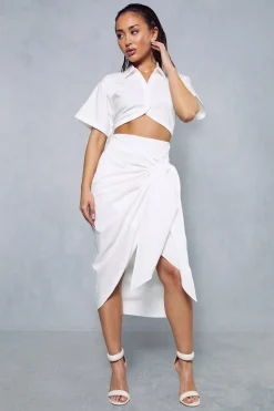 Draped Tie Midi Skirt