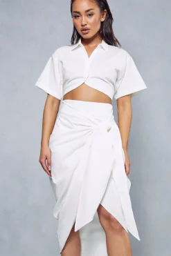 Draped Tie Midi Skirt