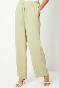 Drawstring Tie Waist Wide Leg Trouser