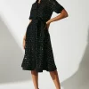 Embellished ¾ Length Sleeve Lace Tie Waist Midi Shirt Dress