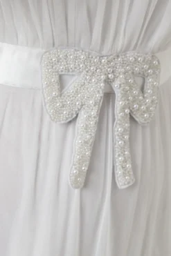 Embellished Bow Detail Mesh Tiered Wedding Dress