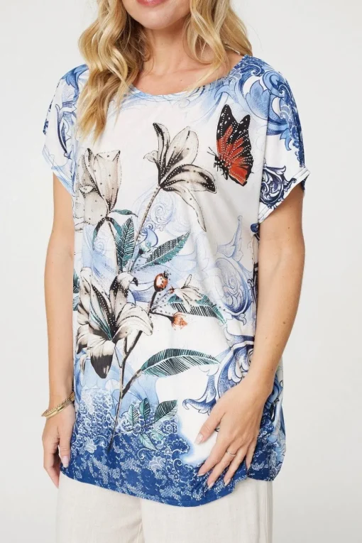Embellished Floral Tunic Top
