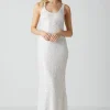 Embellished Lace Column Maxi Wedding Dress