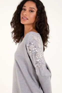 Embellished Shoulder V Neck Jumper