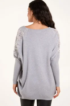 Embellished Shoulder V Neck Jumper