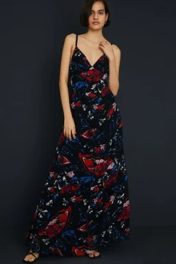 Embellished Strappy Floral Bias Midaxi Dress