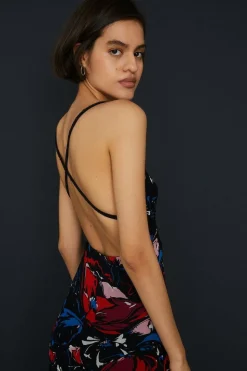 Embellished Strappy Floral Bias Midaxi Dress