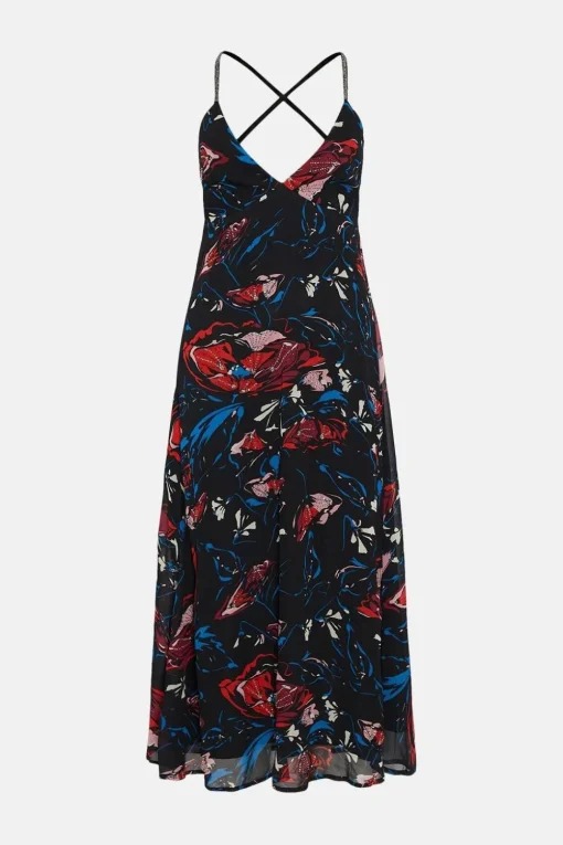 Embellished Strappy Floral Bias Midaxi Dress