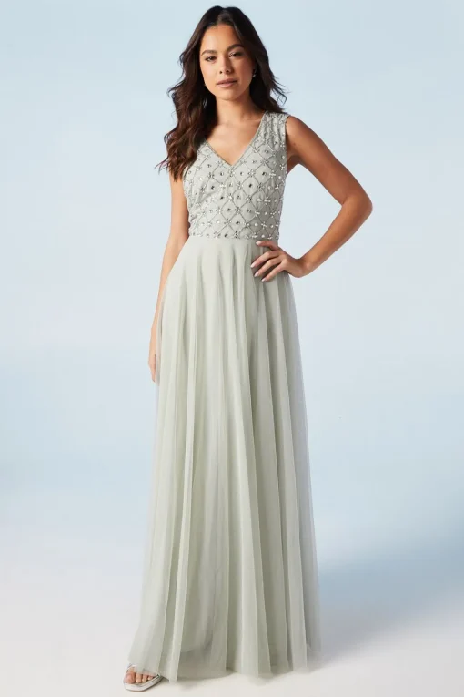 Embellished V Neck Two In One Bridesmaid Dress