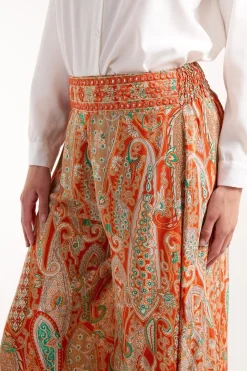 Embellished Waist Wide Leg Trousers