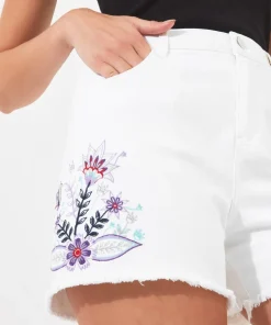 Embroidered High Waisted Denim Shorts