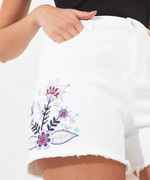 Embroidered High Waisted Denim Shorts
