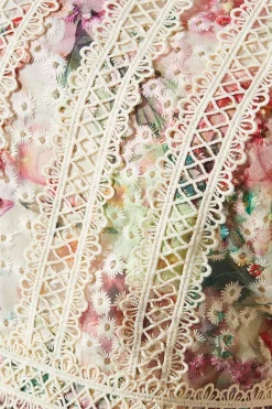 Embroidered Printed Tiered Dress