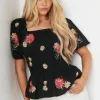 Embroidered Shirred Bodice Blouse