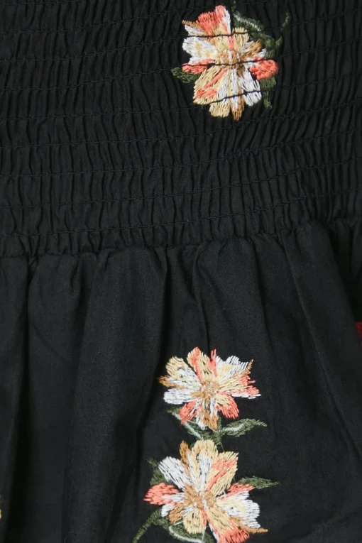 Embroidered Shirred Bodice Blouse